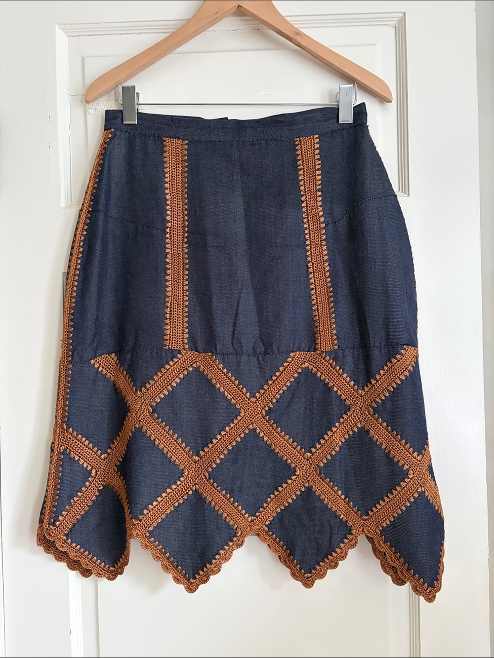 Vintage Silk and Cotton Embroidered Details Denim Look